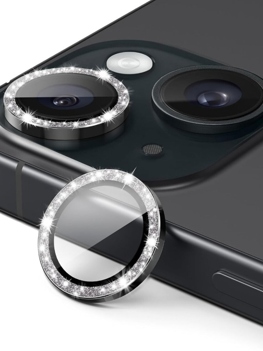 JETech Camera Lens Protector for iPhone 15/15 Plus, Black, 1 Set | Bling Glitter